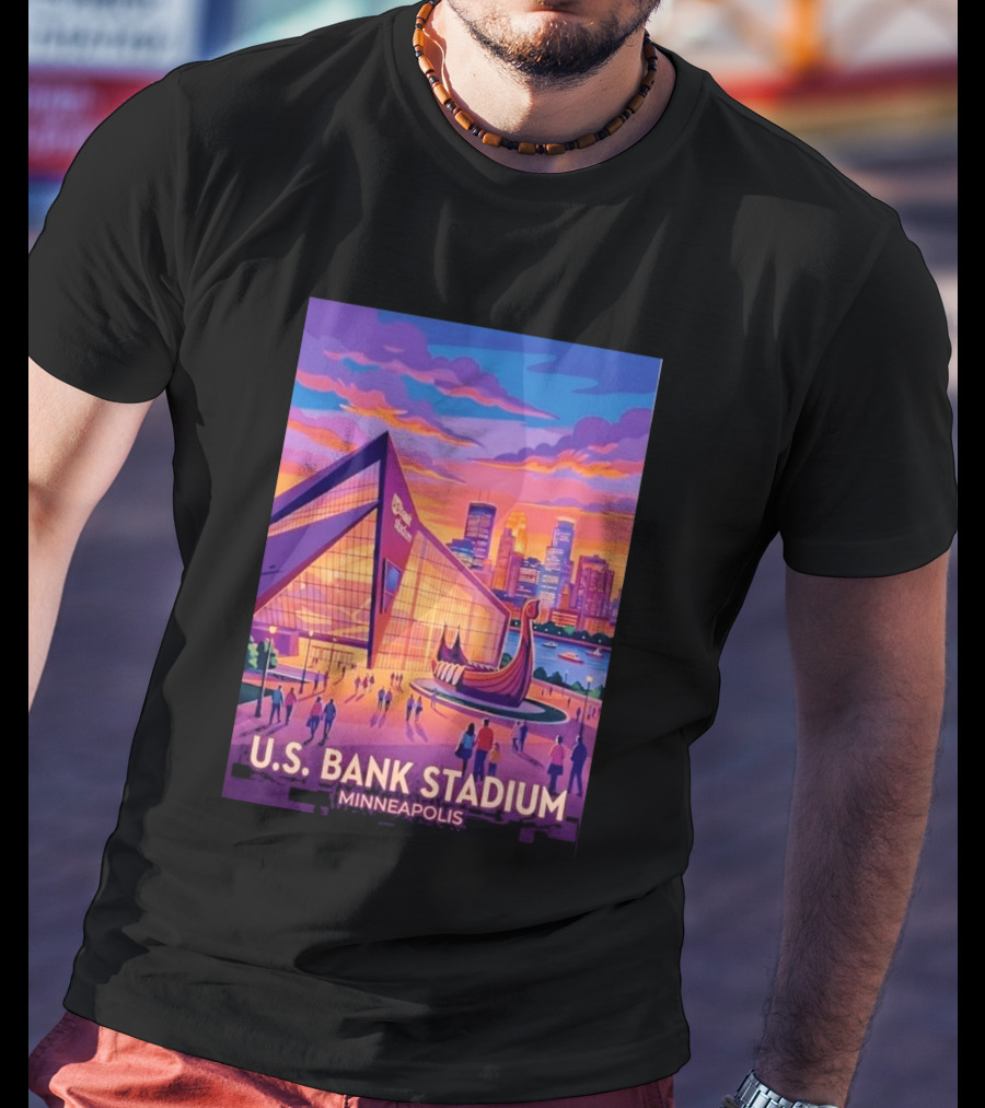 U.S. Bank Stadium Minneapolis Skyline Viking Boat Minnesota T-Shirt