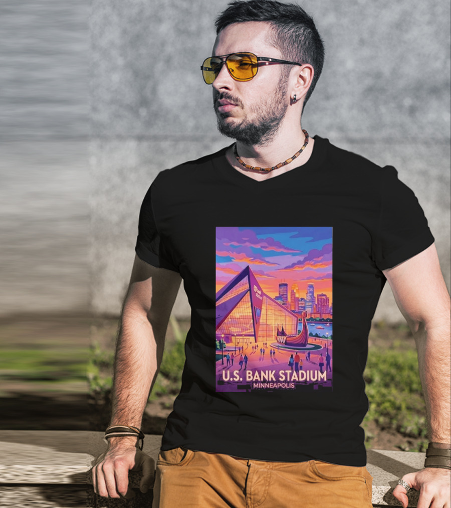 U.S. Bank Stadium Minneapolis Skyline Viking Boat Minnesota T-Shirt