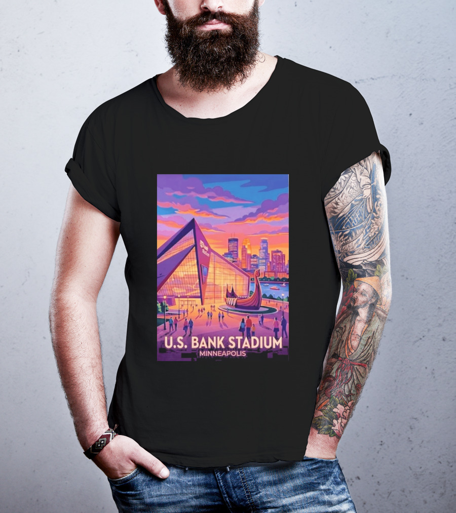 U.S. Bank Stadium Minneapolis Skyline Viking Boat Minnesota T-Shirt