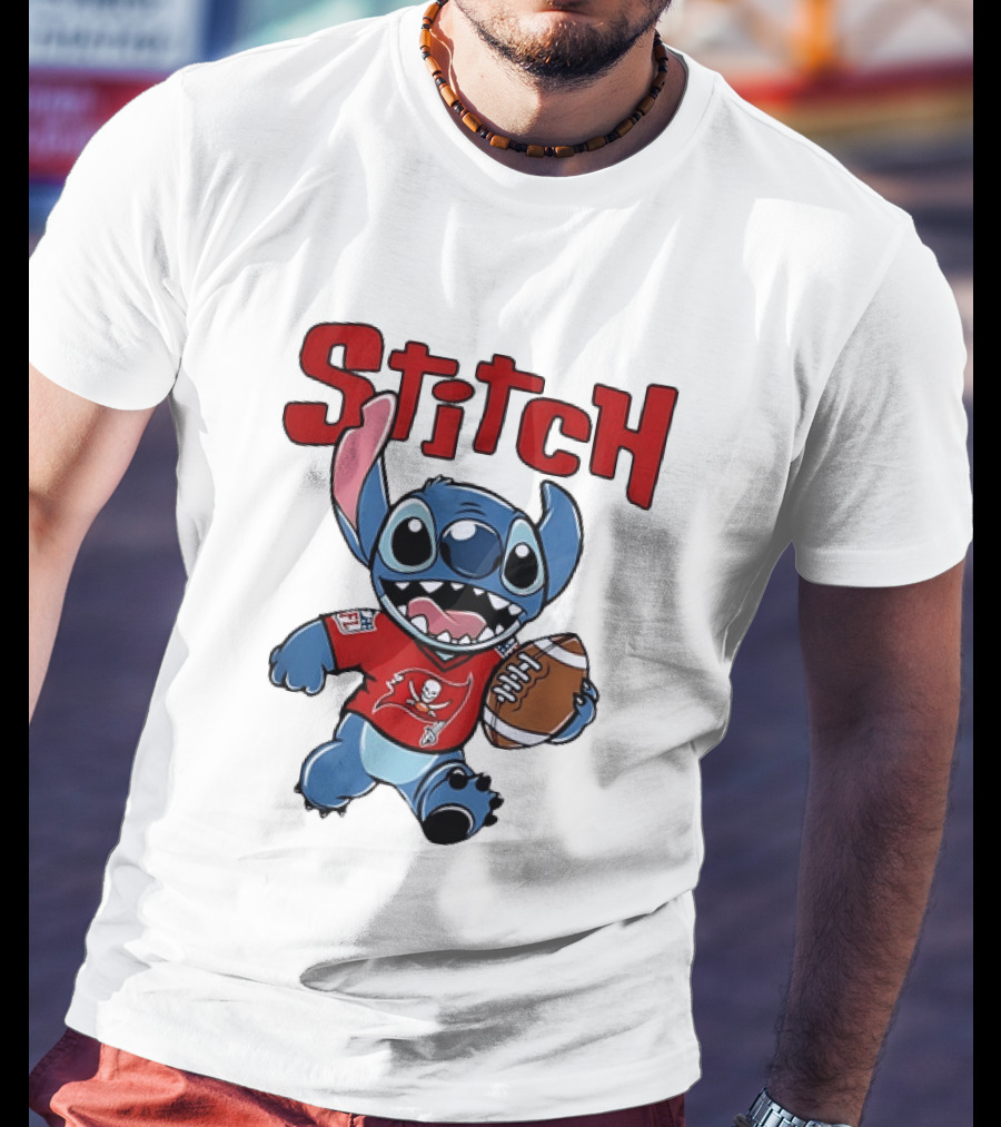 Stitch Tampa Bay Buccaneers Football Character Wearing Team Jersey T-Shirt