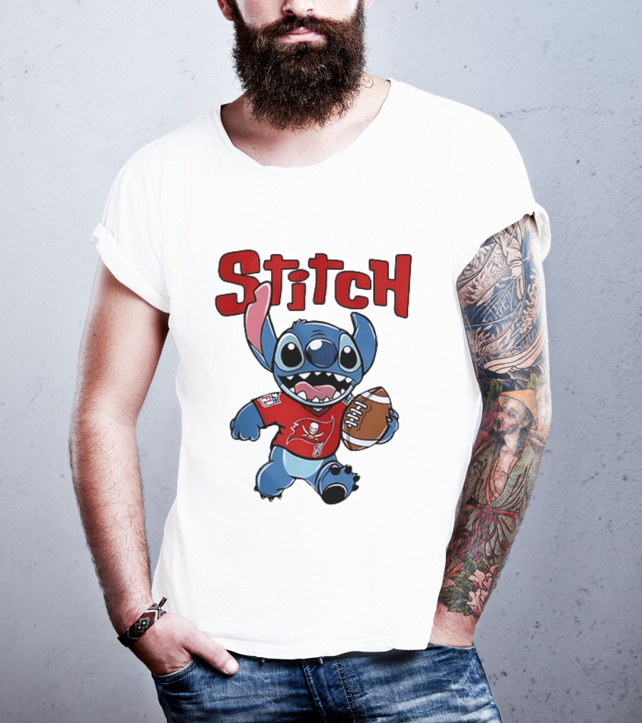 Stitch Tampa Bay Buccaneers Football Character Wearing Team Jersey T-Shirt