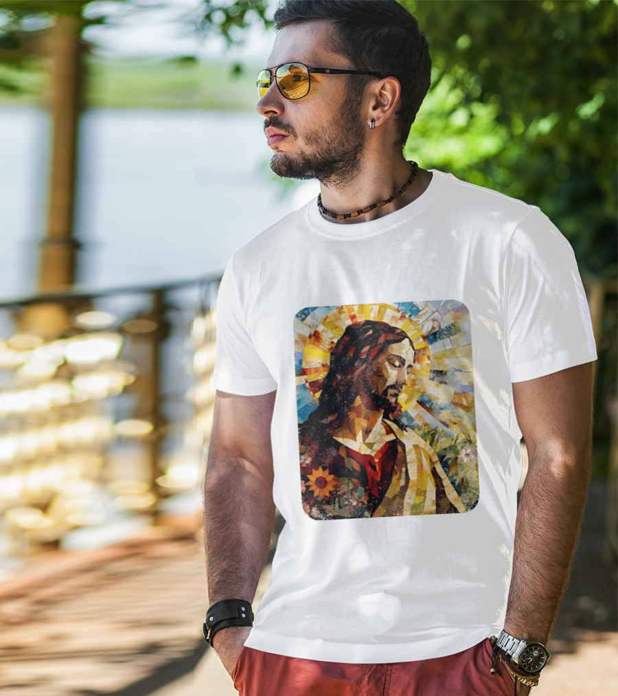 Jesus Christ Mosaic Sunflower Christian Religious T-Shirt
