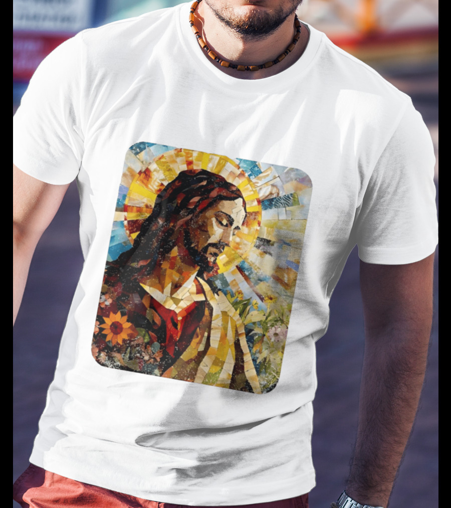 Jesus Christ Mosaic Sunflower Christian Religious T-Shirt