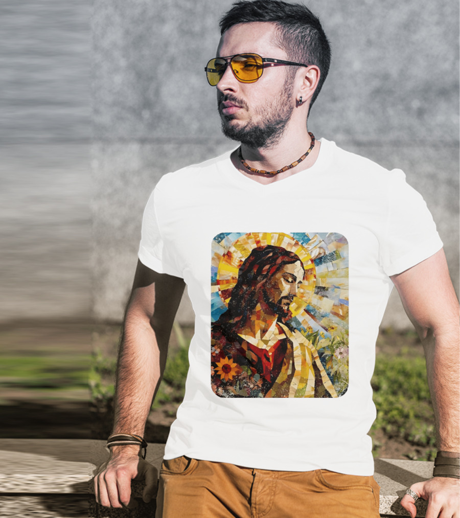 Jesus Christ Mosaic Sunflower Christian Religious T-Shirt