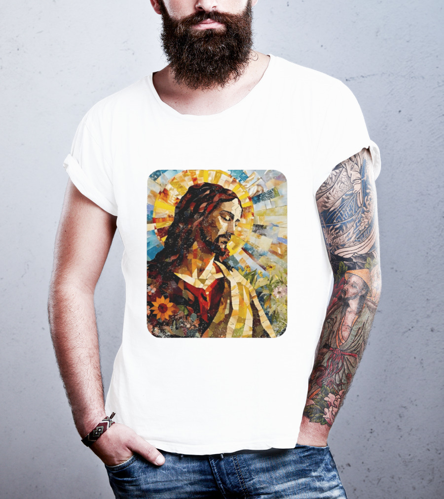 Jesus Christ Mosaic Sunflower Christian Religious T-Shirt
