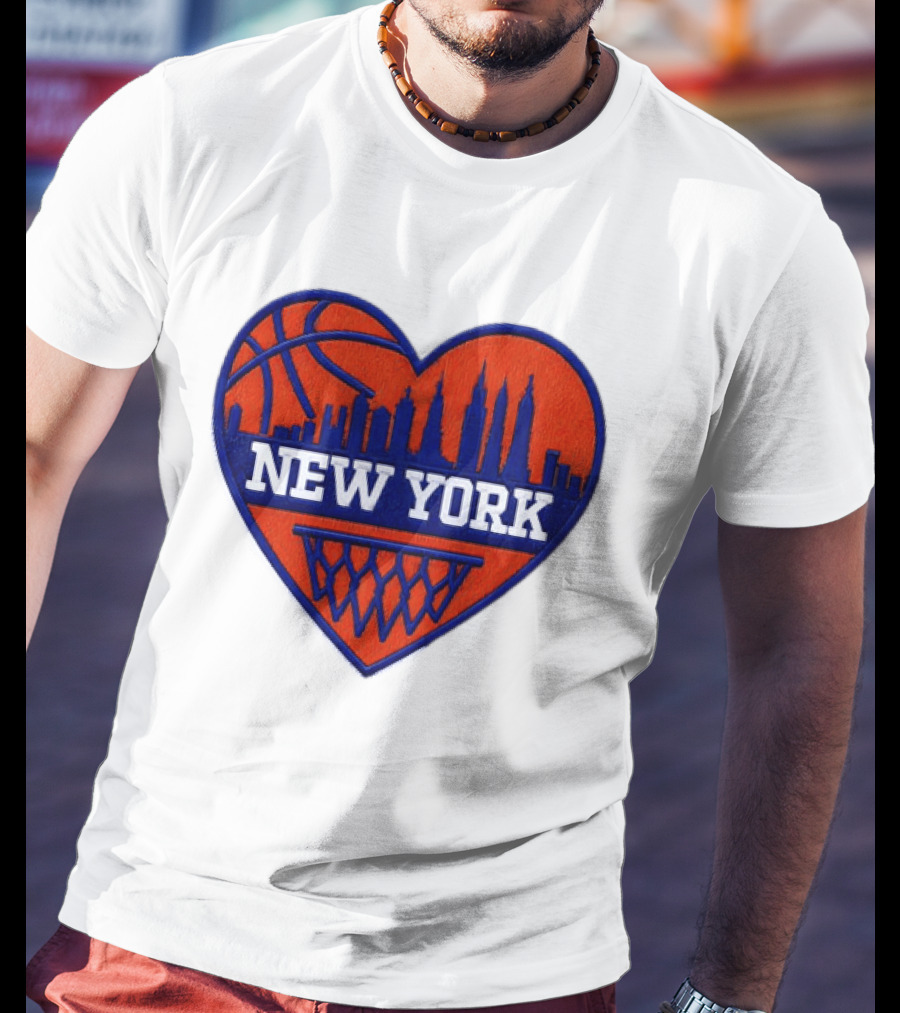 New York Knicks Heart Skyline Basketball Hoop T-Shirt