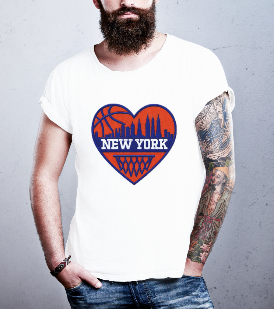 New York Knicks Heart Skyline Basketball Hoop T-Shirt