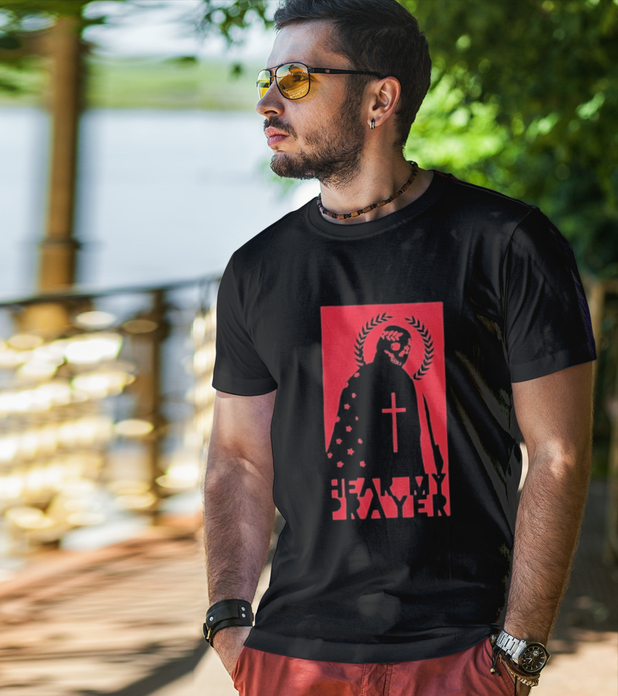 Hear My Prayer Skull Reaper Cross Halo Laural Wreath T-Shirt