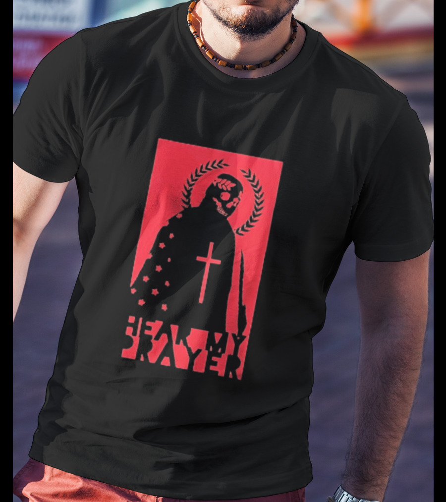 Hear My Prayer Skull Reaper Cross Halo Laural Wreath T-Shirt