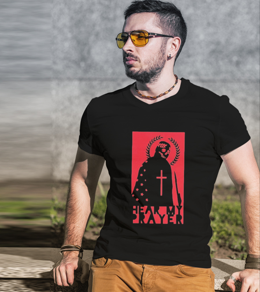 Hear My Prayer Skull Reaper Cross Halo Laural Wreath T-Shirt