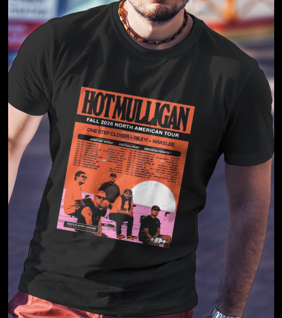 Hot Mulligan Fall 2026 Tour Dates With One Step Closer Riley Wakelee Jimmy Eat World Footballhead Kerosene Heights T-Shirt