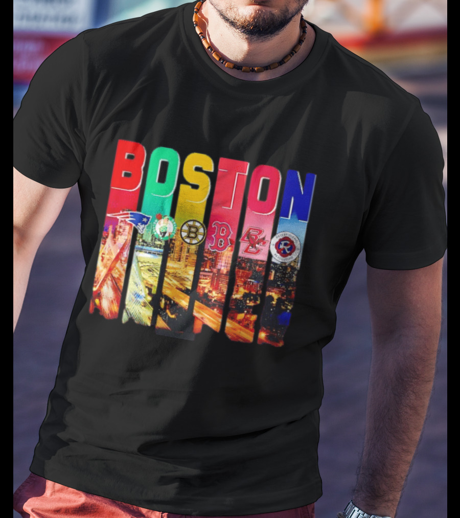Boston Sports Patriots Celtics Bruins Red Sox BC Revolution Team Logos T-Shirt