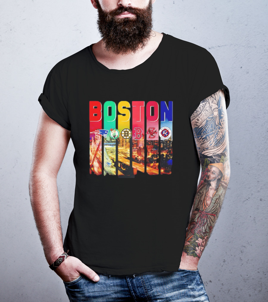Boston Sports Patriots Celtics Bruins Red Sox BC Revolution Team Logos T-Shirt