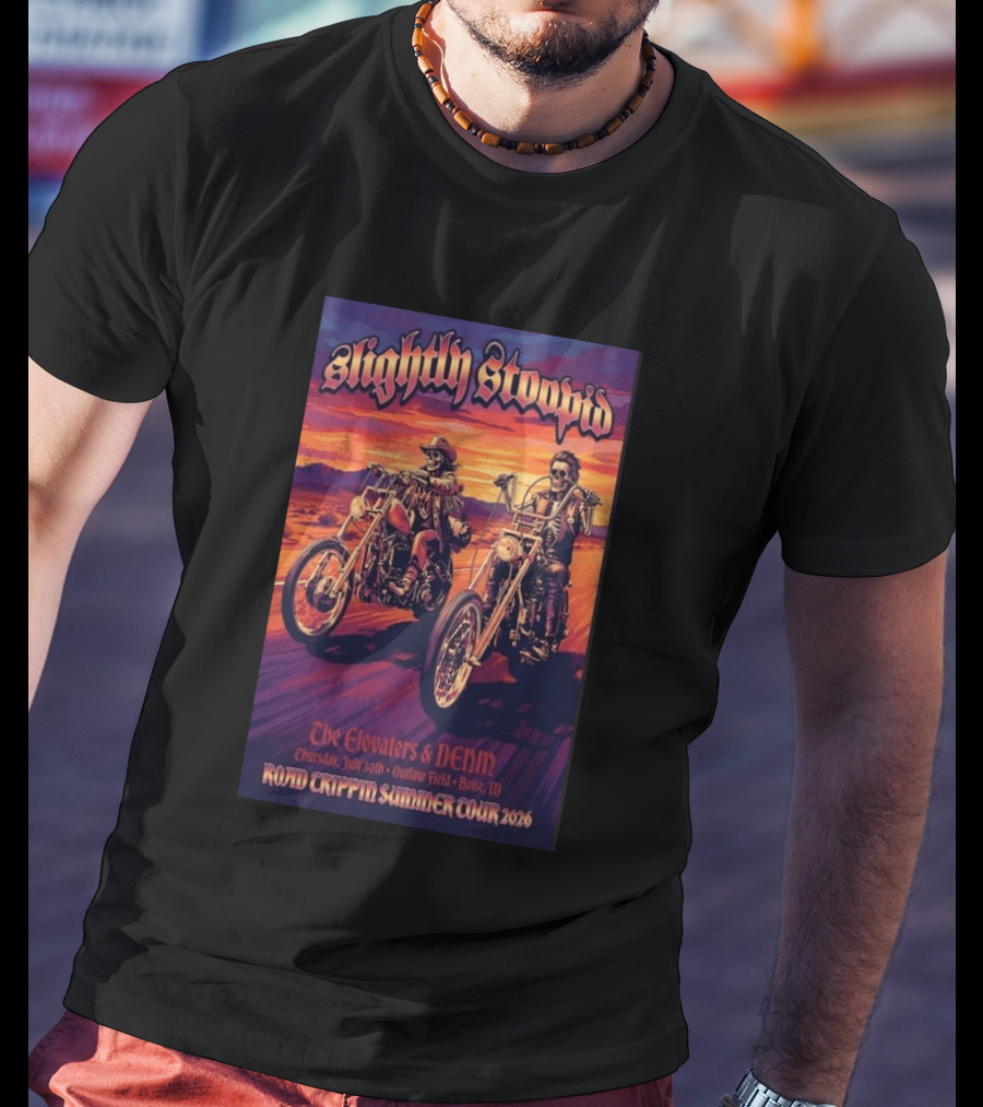 Slightly Stoopid Road Trippin Summer Tour 2026 The Elovaters DENM Boise Thursday July 30 Outlaw Field T-Shirt
