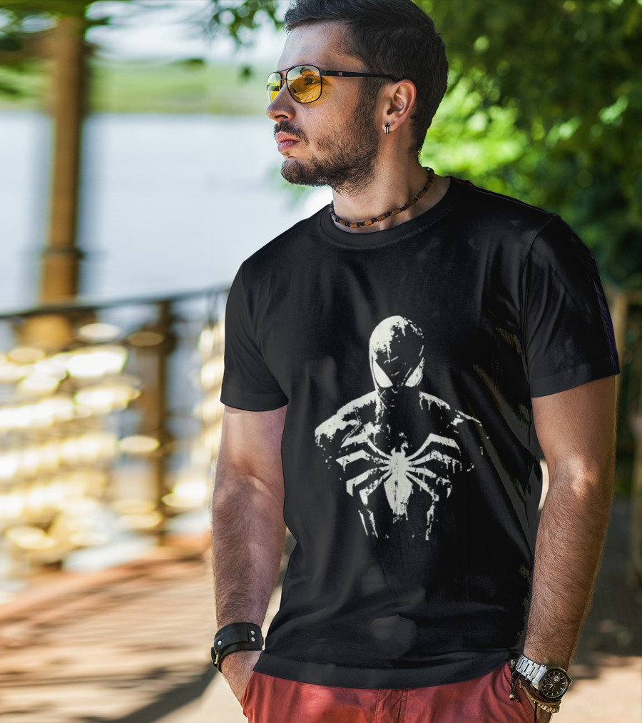 Spider Man Marvel Superhero White Symbol On Black T-Shirt