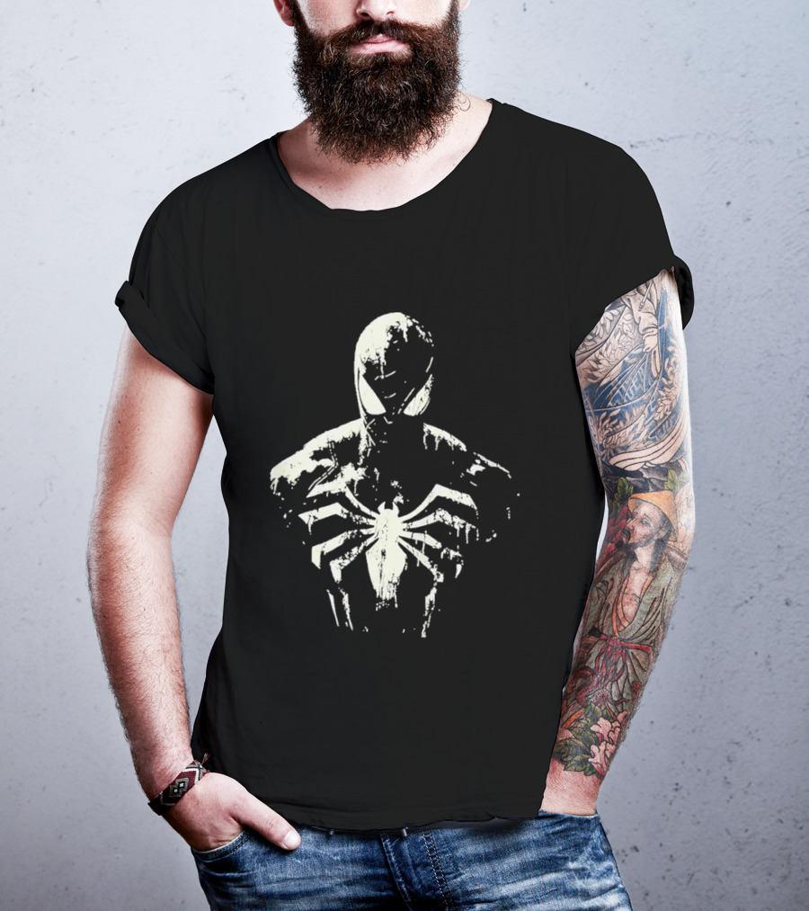 Spider Man Marvel Superhero White Symbol On Black T-Shirt
