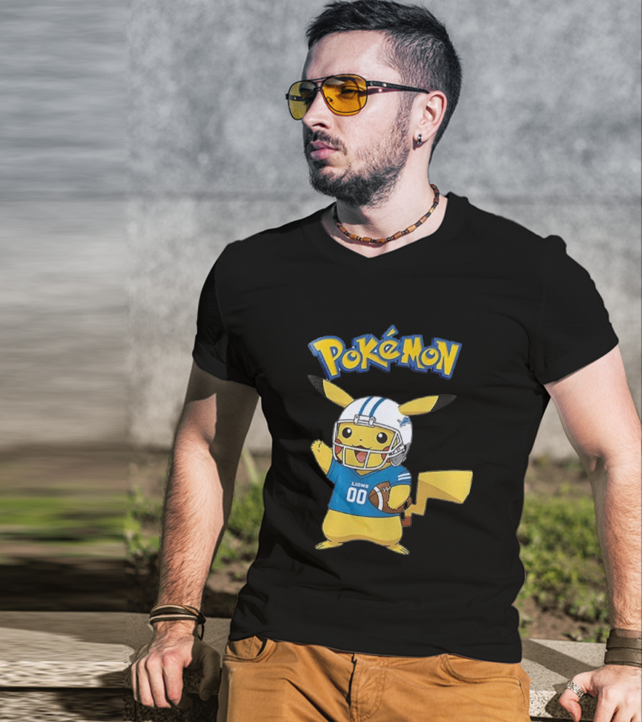 Detroit Lions Pokemon Pikachu Football Fan T-Shirt
