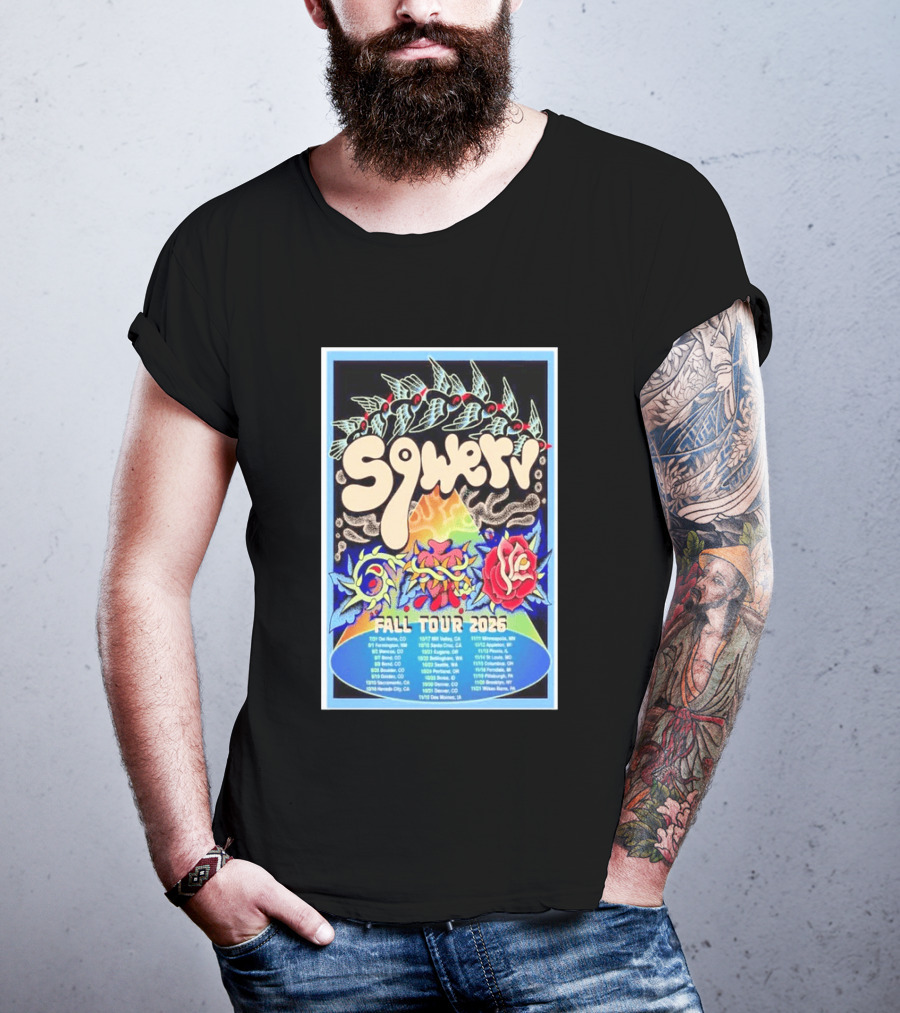 Squeaky Fall Tour 2026 Psychedelic With Rose And Leaf T-Shirt