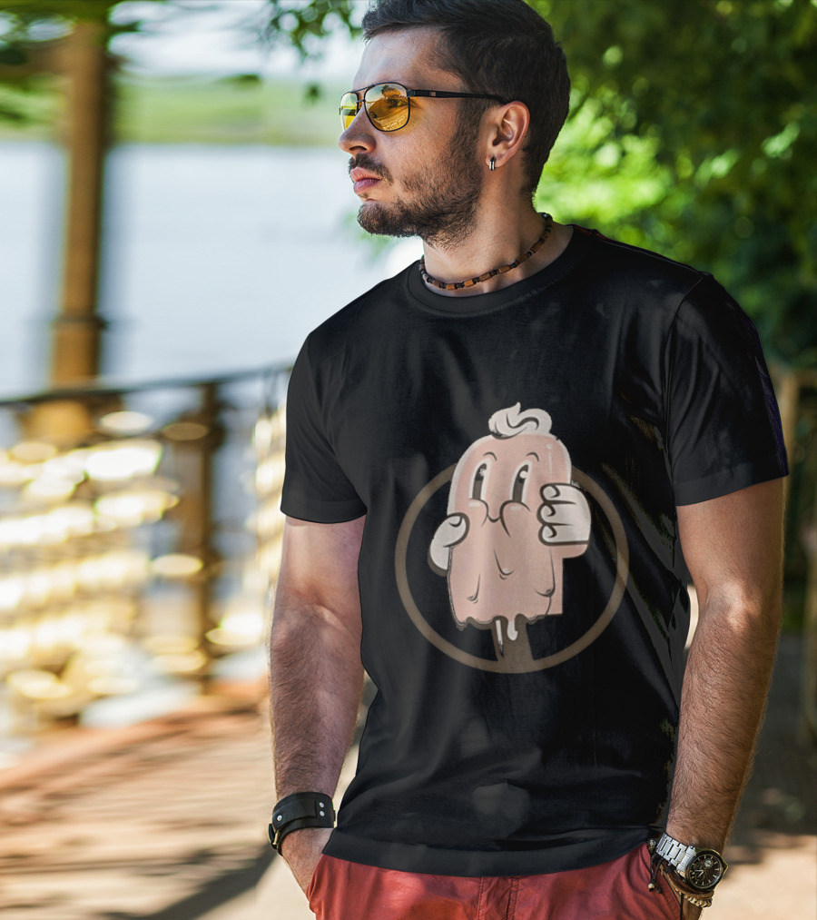 Melting Popsicle Cartoon Character With Circle T-Shirt