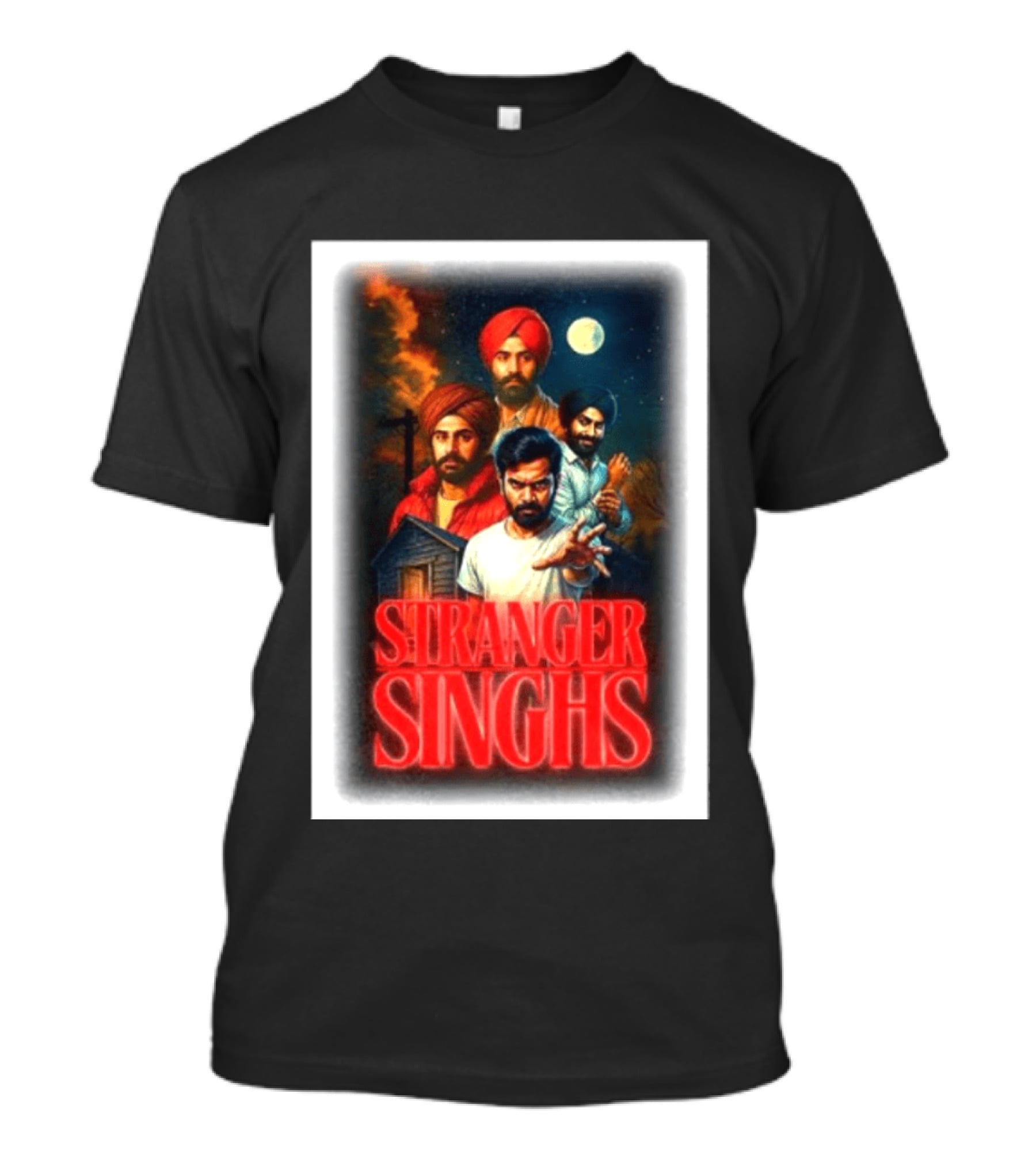 Stranger Singhs Indian Series With Turbaned Characters And Moonlit Sky T-Shirt