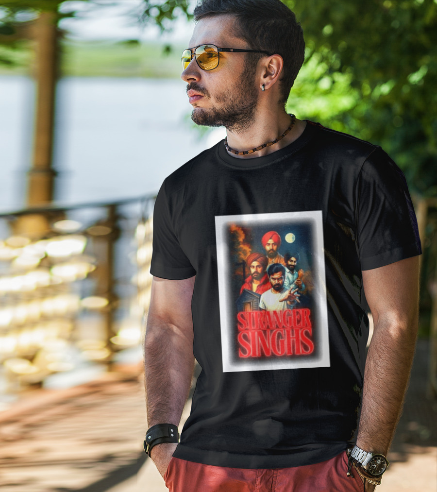 Stranger Singhs Indian Series With Turbaned Characters And Moonlit Sky T-Shirt