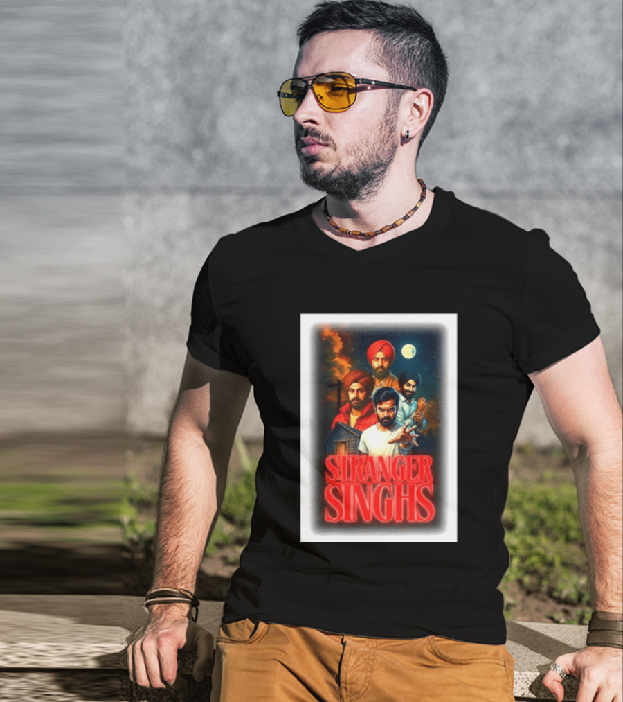 Stranger Singhs Indian Series With Turbaned Characters And Moonlit Sky T-Shirt
