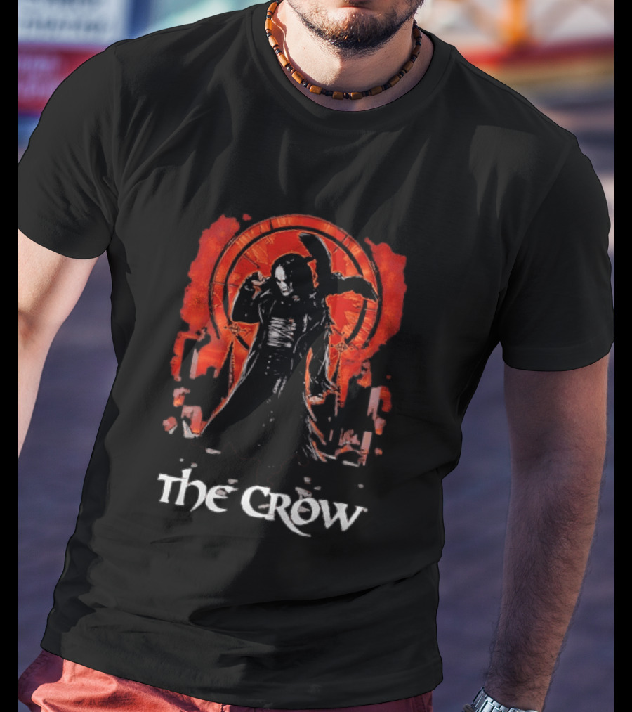 The Crow Brandon Lee Gothic Movie Iconic Dark Aesthetic With Red T-Shirt