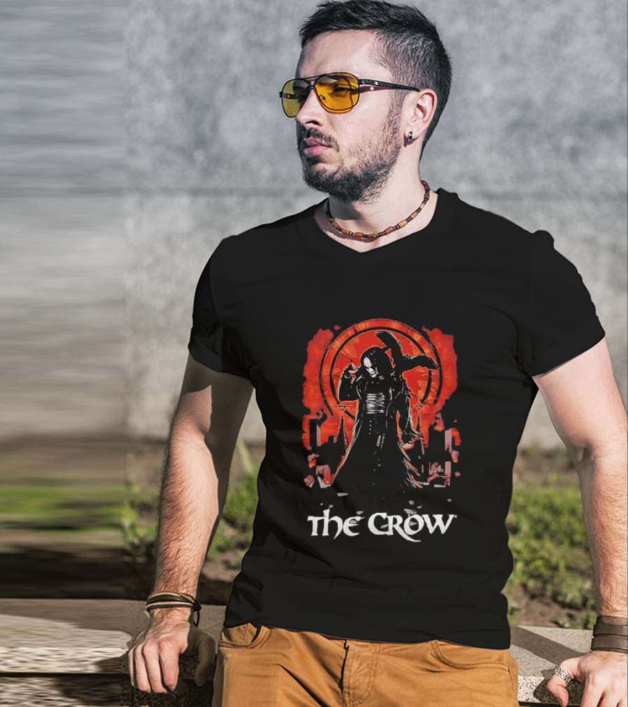 The Crow Brandon Lee Gothic Movie Iconic Dark Aesthetic With Red T-Shirt