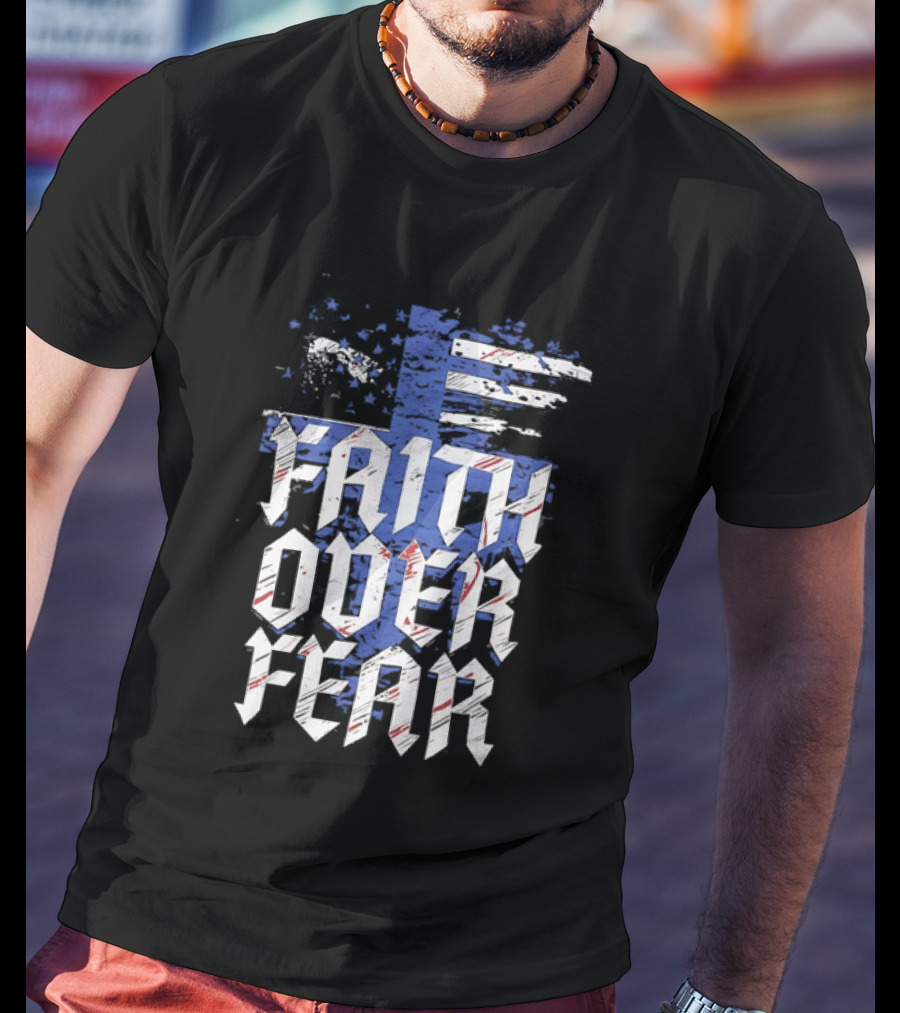 Faith Over Fear Distressed American Flag Cross T-Shirt
