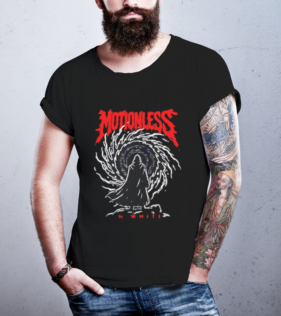 Motionless In White MIW The Sweat And Blood Tour 2026 Be Not Afraid Of The Dark Cloaked Figure Spiral T-Shirt
