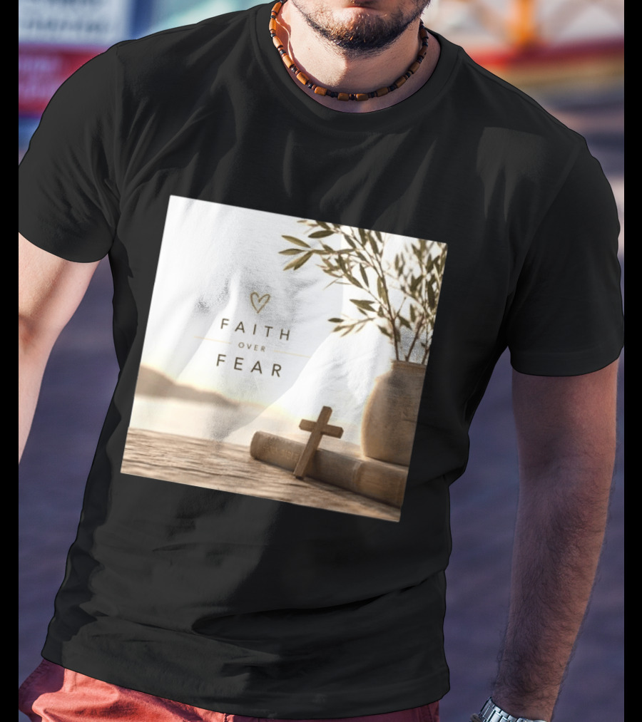 Faith Over Fear Christian Cross Heart With Bible And Olive Branches T-Shirt