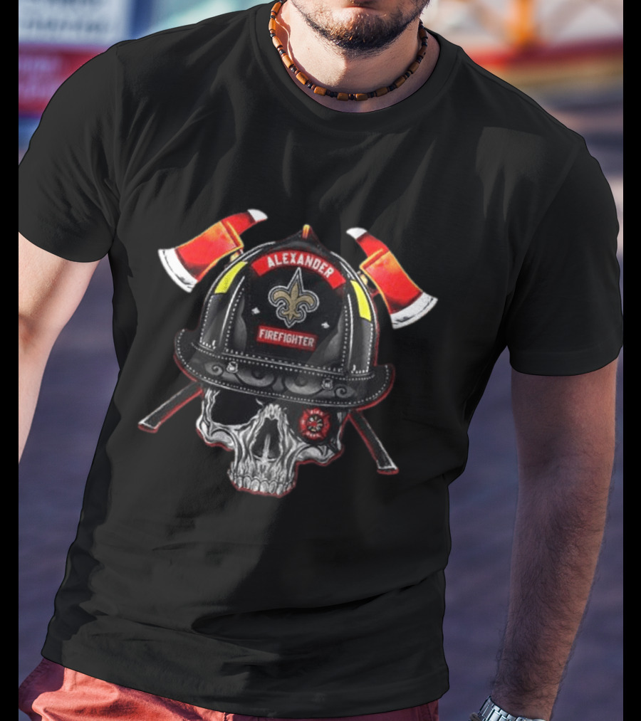 New Orleans Saints Alexander Firefighter Skull Helmet Axes T-Shirt