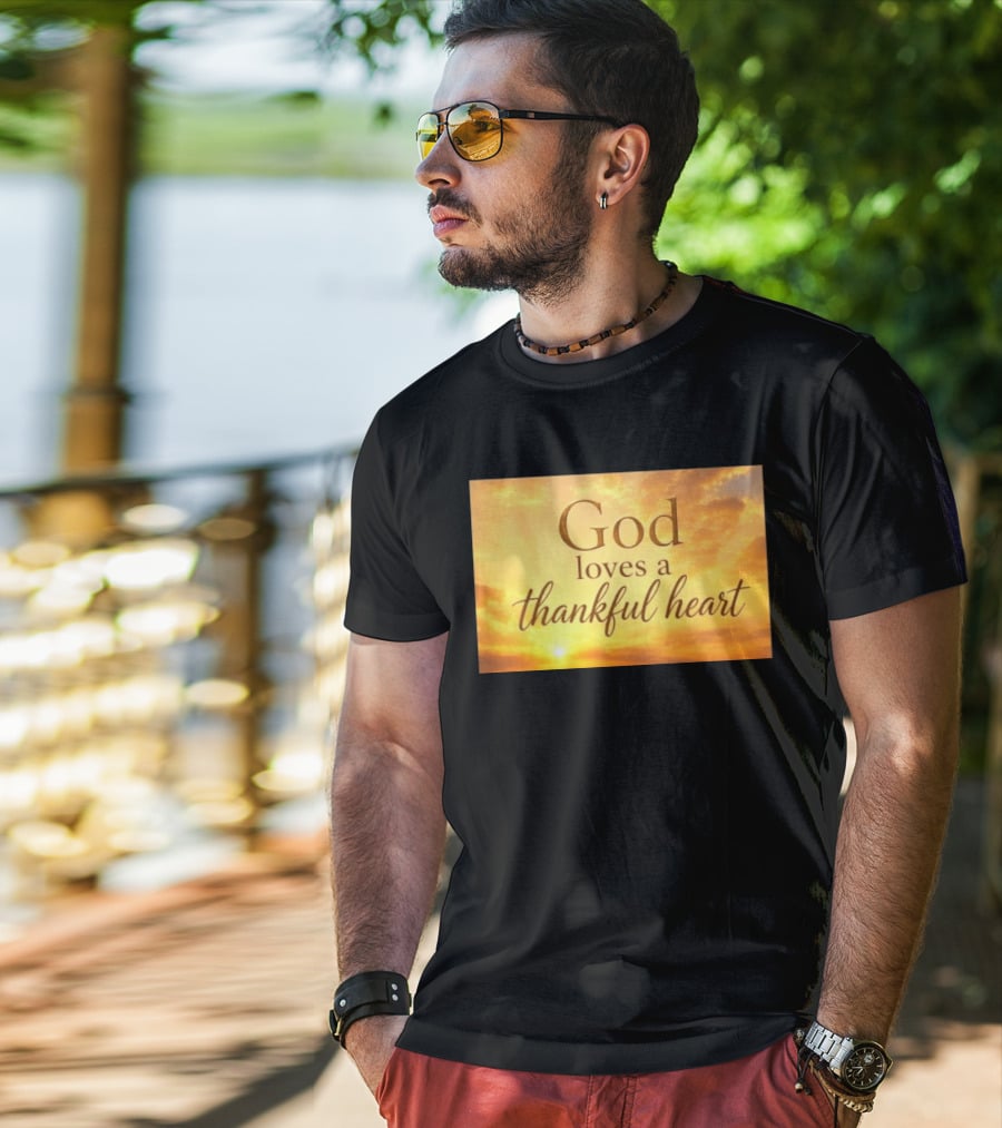 God Loves A Thankful Heart Sunlight Sky T-Shirt