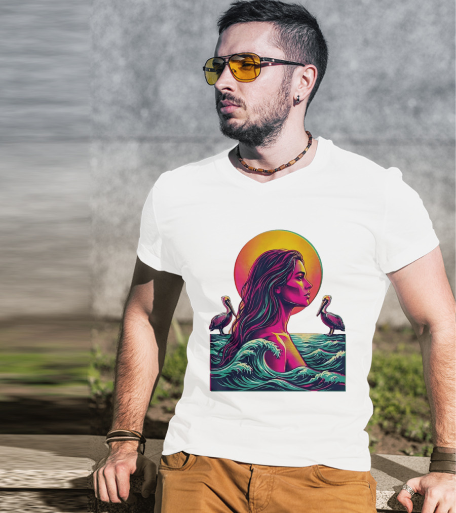 Gulf Coast Sunset Pelican Waves Woman T-Shirt