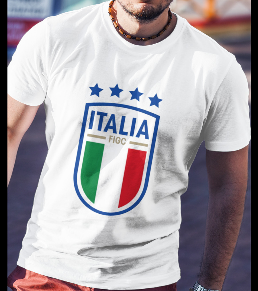 Italia FIGC Emblem Four Stars Badge Green White Red T-Shirt
