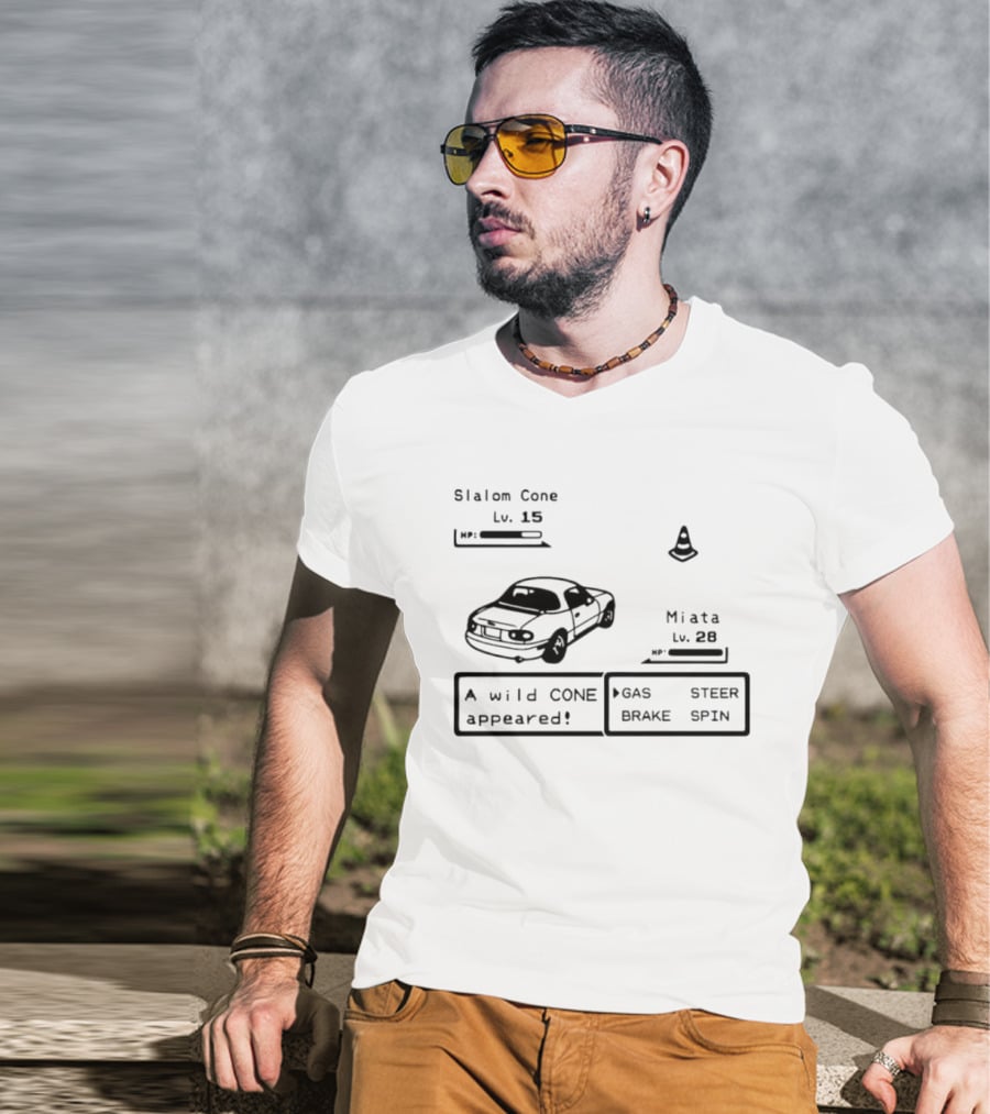 Miata Mazda NA A Wild Cone Appeared Pokemon Slalom Cone Gas Steer Brake Spin T-Shirt