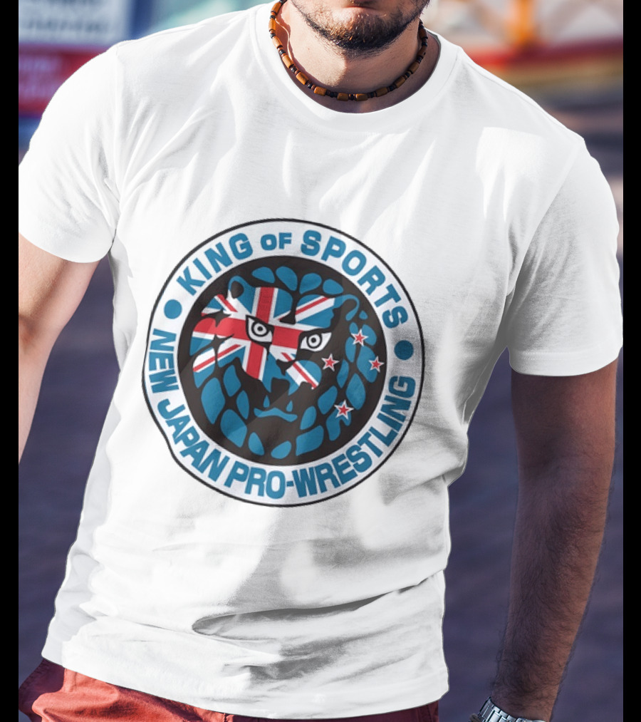 New Japan Pro Wrestling King Of Sports Lion Mark Icon With Union Jack And Stars T-Shirt