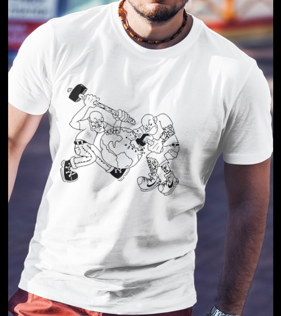 Skinhead Hammering The World Subculture Earth Tattoo T-Shirt