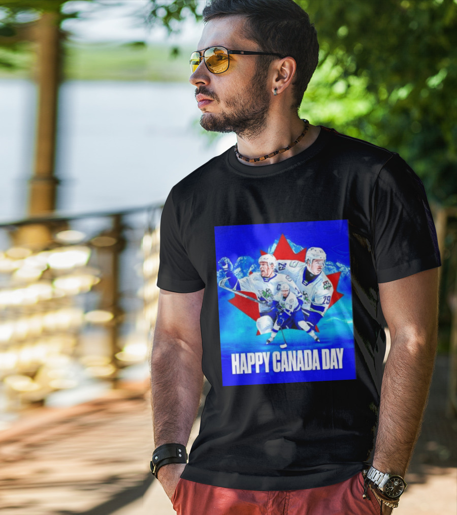 Abbotsford Canucks Happy Canada Day Celebration Collage With Hockey Players And Maple Leaf T-Shirt