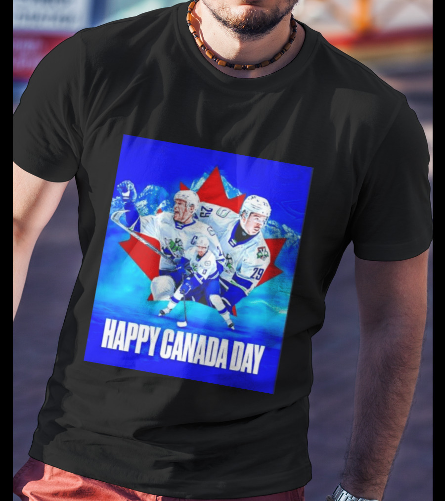 Abbotsford Canucks Happy Canada Day Celebration Collage With Hockey Players And Maple Leaf T-Shirt