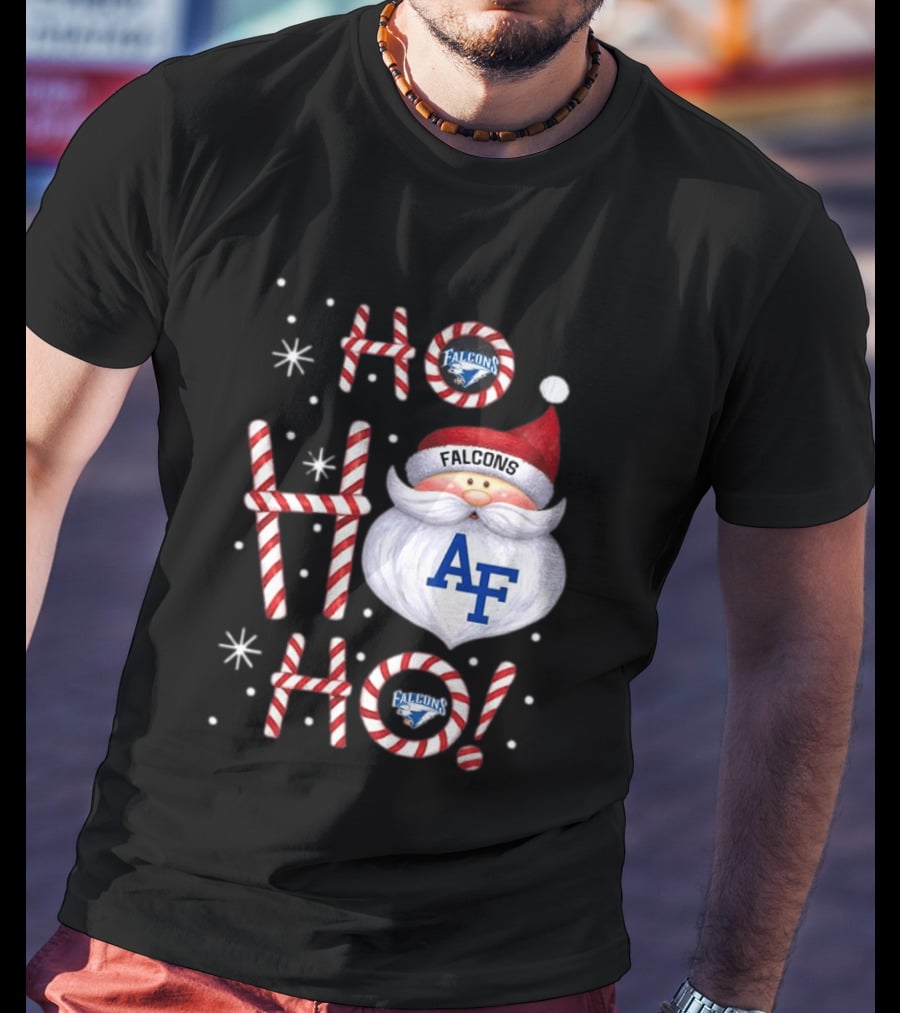 Air Force Falcons Christmas Santa Ho Ho Ho Peppermint Letters T-Shirt