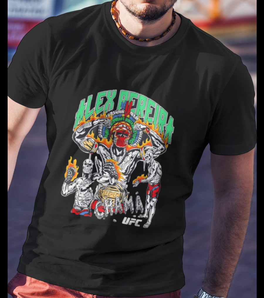 Alex Pereira Chama UFC Fighter Art With Flames And Traditional Headdress T-Shirt