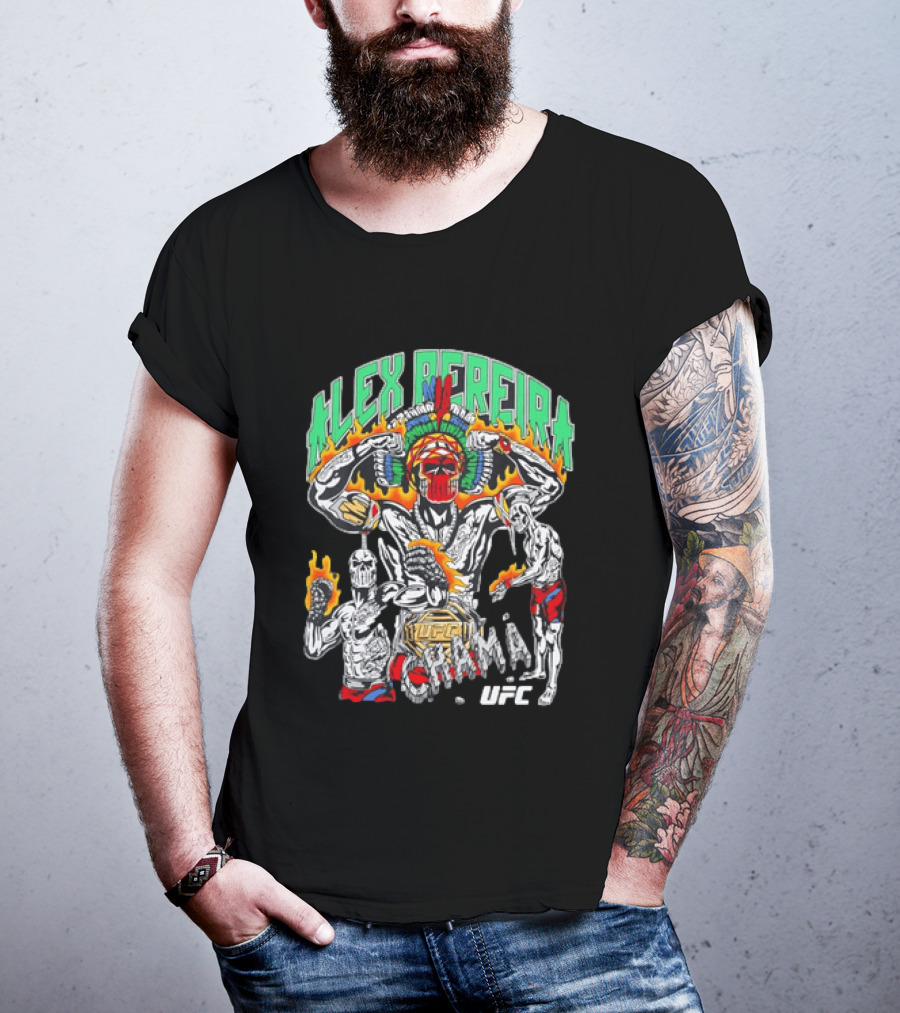 Alex Pereira Chama UFC Fighter Art With Flames And Traditional Headdress T-Shirt