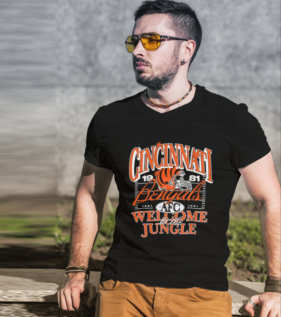 Cincinnati Bengals 1981 Welcome To The Jungle AFC Helmet T-Shirt