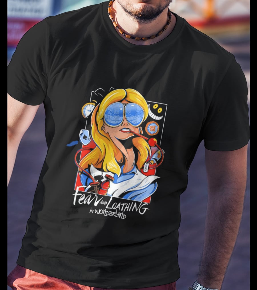 Alice Fear And Loathing In Wonderland Smoking Sunglasses Psychedelic T-Shirt