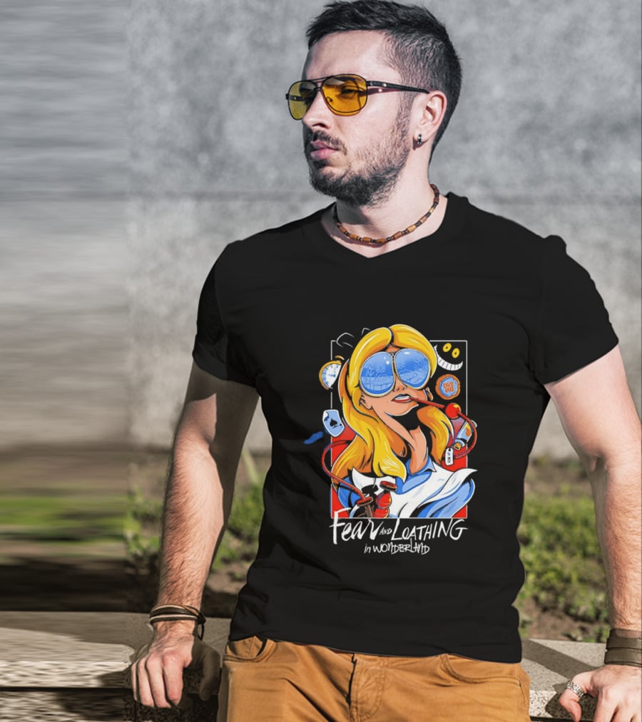 Alice Fear And Loathing In Wonderland Smoking Sunglasses Psychedelic T-Shirt