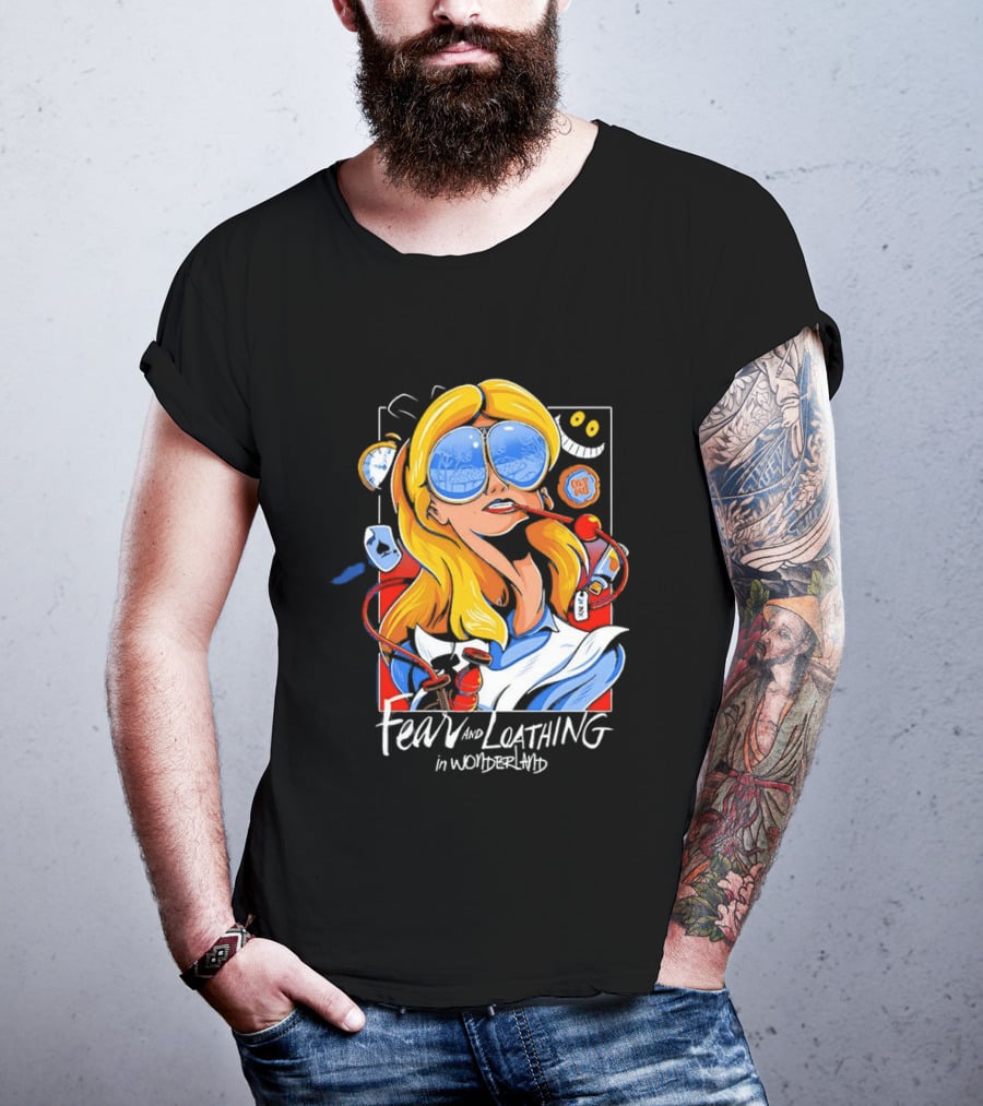Alice Fear And Loathing In Wonderland Smoking Sunglasses Psychedelic T-Shirt