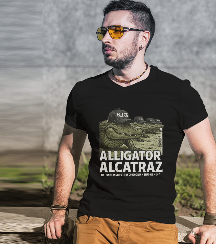 Alligator Alcatraz N.I.C.E. National Institute Of Crocodilian Enforcement T-Shirt