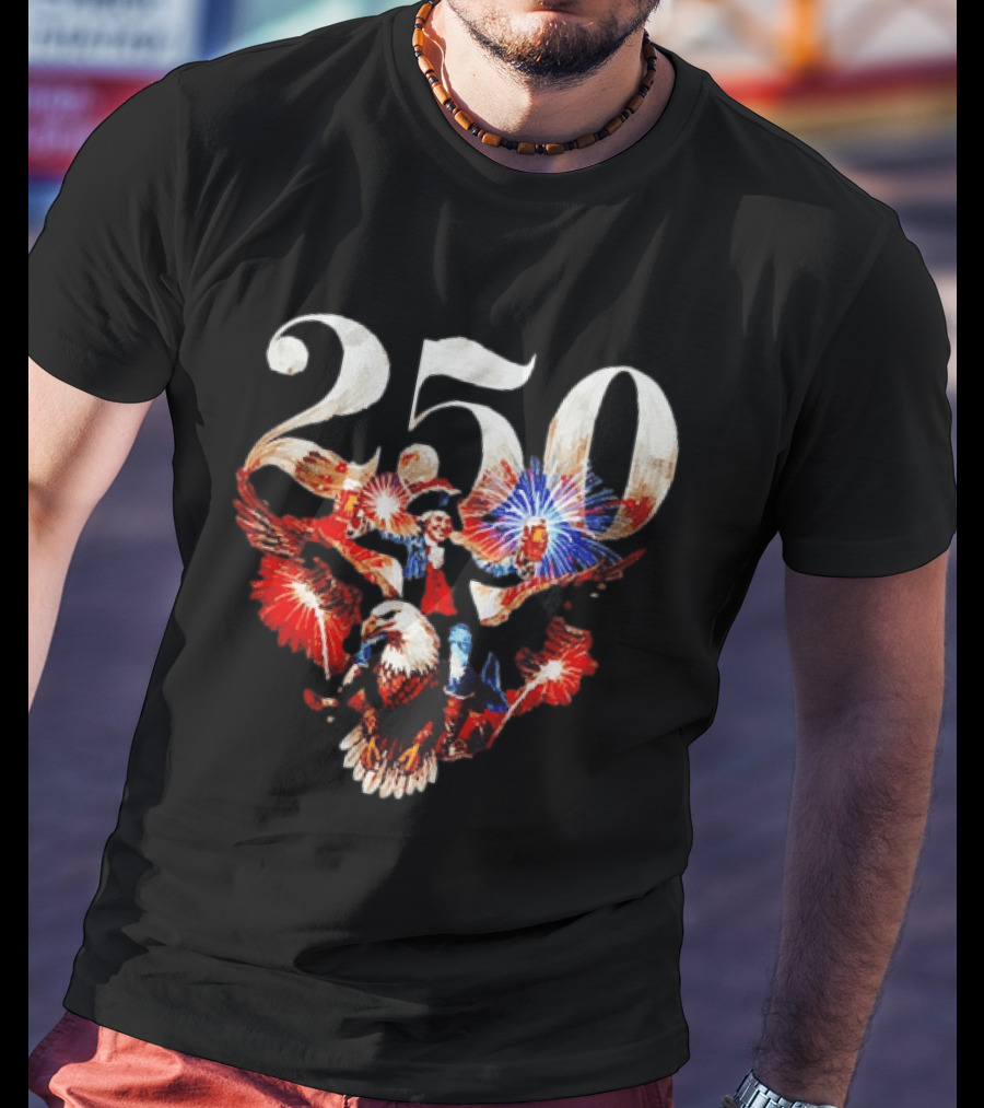 America 250 Ben Franklin Bald Eagle Fireworks T-Shirt