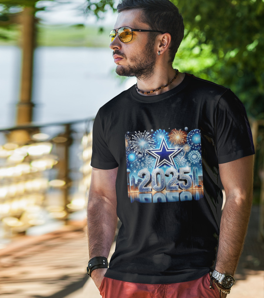 Dallas Cowboys 2025 New Year Firework Celebration Skyline T-Shirt